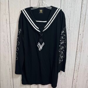 Listen Flavor Black Sailor Dress with Poetry sleeves Size large